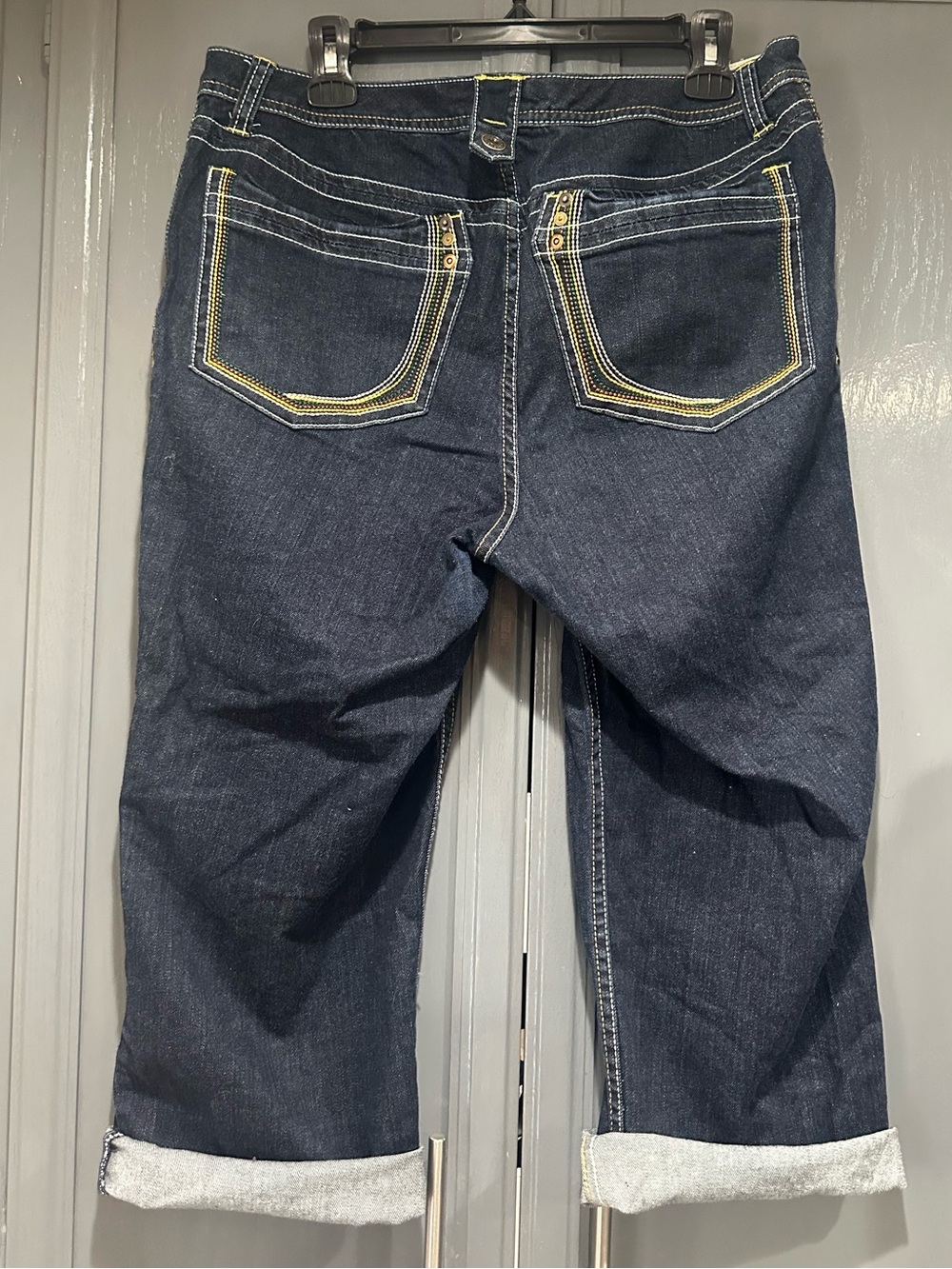 Venezia Dark Blue Capri Jeans with Yellow Stitching 16